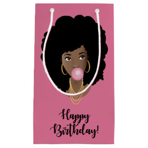 Bolsa De Regalo Pequeña ¡Feliz cumpleaños! Mujer Negra, Bubblegum, Rosa