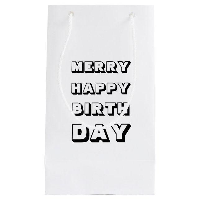 Bolsa De Regalo Pequeña Feliz cumpleaños, Navidades modernos blancos negro (Anverso)
