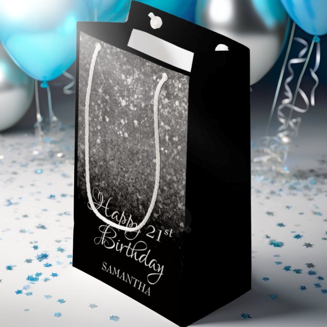 Bolsa De Regalo Pequeña Feliz cumpleaños, plata y Purpurina negro cualquie (Subido por el creador)