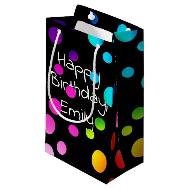 Bolsa De Regalo Pequeña Feliz Cumpleaños Puntos de Arcoíris (Angulo Anverso)