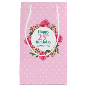 Bolsa De Regalo Pequeña Feliz cumpleaños Rosa Rosa Rojo Blanco Petunia Pol