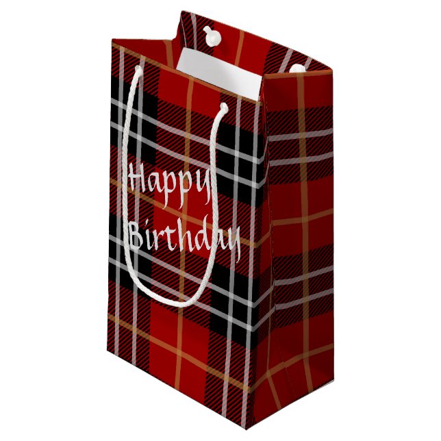 Bolsa De Regalo Pequeña Feliz cumpleaños Tartan Plaid (Angulo Anverso)