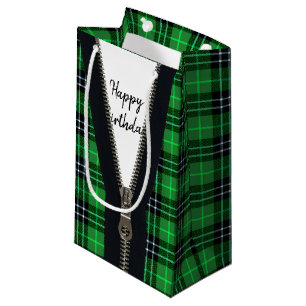 Bolsa De Regalo Pequeña Feliz Cumpleaños Zipper En Tartán Plantado
