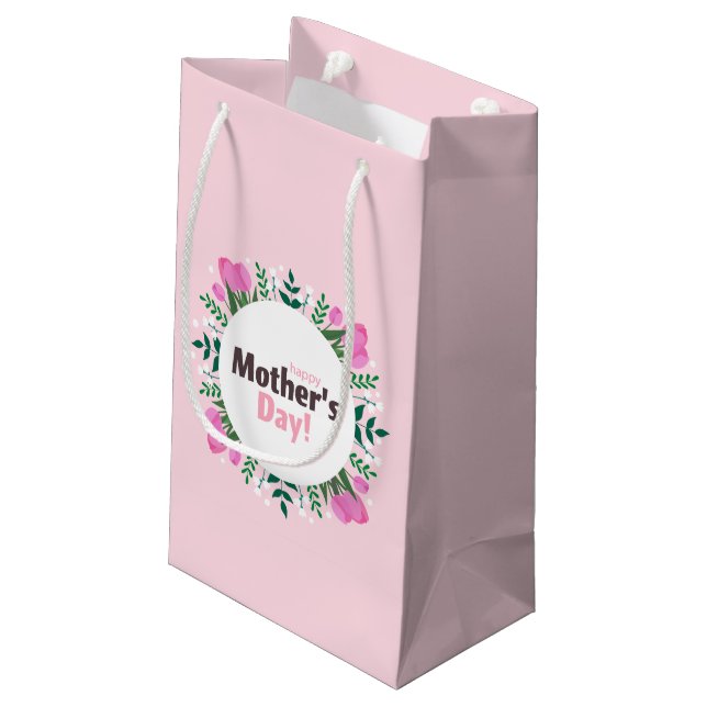Bolsa De Regalo Pequeña Feliz Día de la Madre Tulipanes rosas (Angulo reverso)
