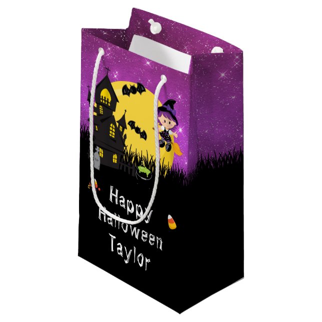 Bolsa De Regalo Pequeña Feliz Fiesta de Halloween Witch Purple (Angulo Anverso)