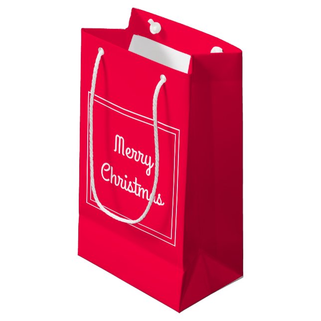 Bolsa De Regalo Pequeña Feliz Guión navideño Clásico Blanco Rojo Elegante (Angulo Anverso)