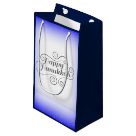 Bolsa De Regalo Pequeña Feliz Hanukkah de 2 tonos de fondo blanco azul