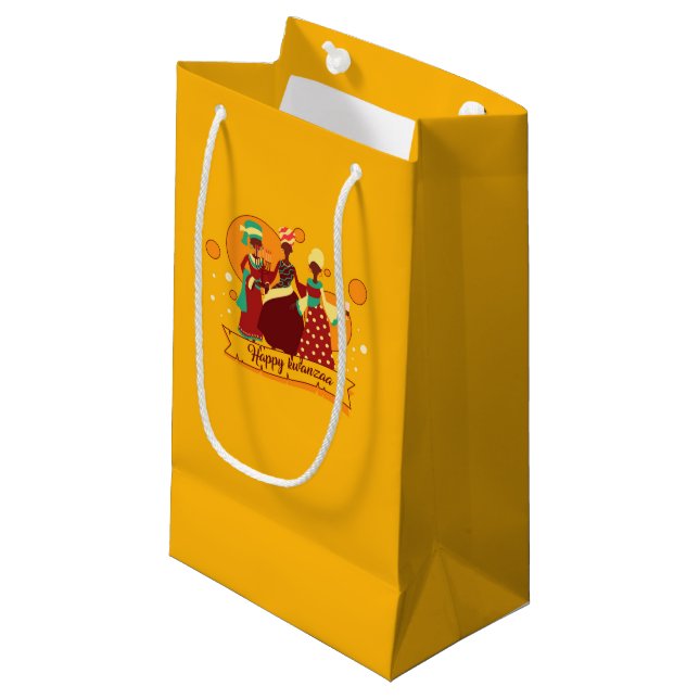 Bolsa De Regalo Pequeña Feliz Kwanzaa 3 Damas de Amarillo (Angulo Anverso)