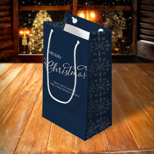 Bolsa De Regalo Pequeña Feliz Navidad caligrafía marina copo de nieve azul