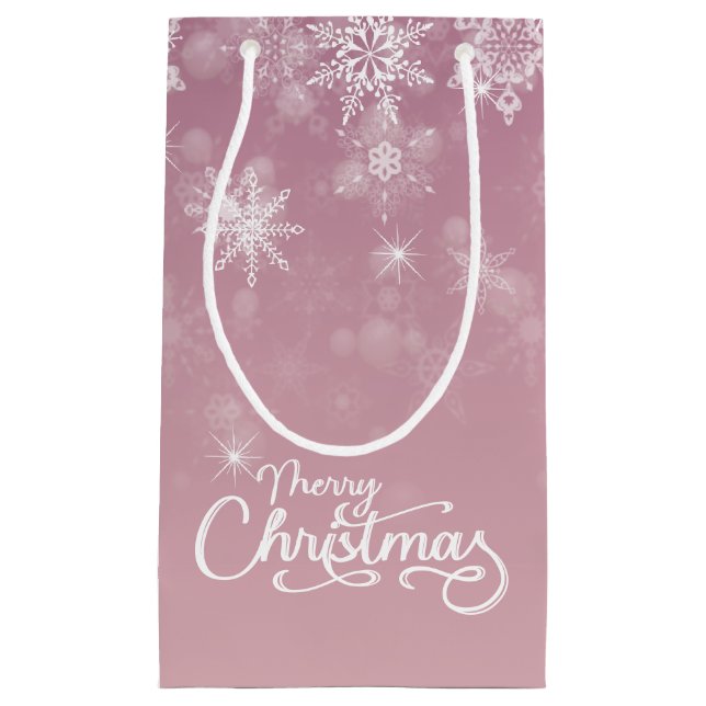 Bolsa De Regalo Pequeña Feliz Navidad Copos de nieve Fiesta rosa (Anverso)