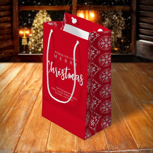 Bolsa De Regalo Pequeña Feliz Navidad Cute Whimsical Red Snowflake (Merry Christmas holiday red snowflake gift bag. )