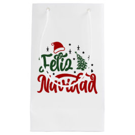 Bolsa De Regalo Pequeña Feliz Navidad en rojo y verde