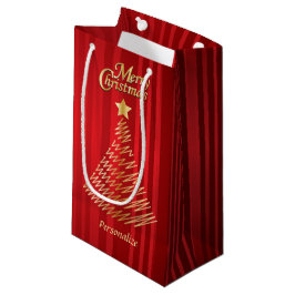 Bolsa De Regalo Pequeña Feliz Navidad Festividad Árbol rojo y oro