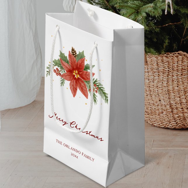 Bolsa De Regalo Pequeña Feliz Navidad Festividad Roja Poinsettia White (Subido por el creador)