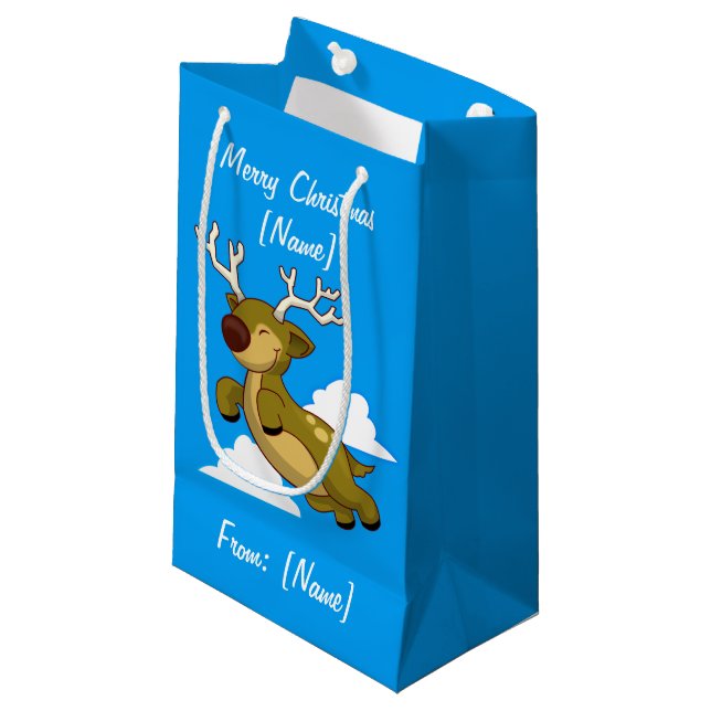 Bolsa De Regalo Pequeña Feliz Navidad Flying Reindeer Cute (Angulo Anverso)
