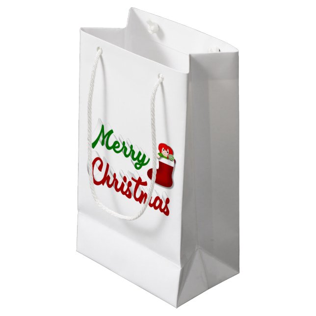 Bolsa De Regalo Pequeña Feliz navidad Guión rojo verde (Angulo Anverso)