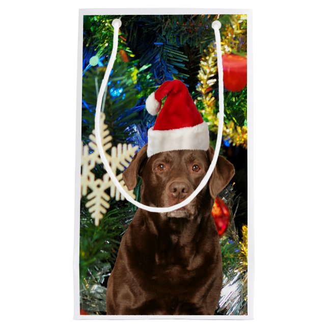 Bolsa De Regalo Pequeña Feliz Navidad Labrador Recuperador Perro Santa Hat (Anverso)