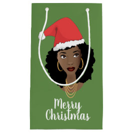Bolsa De Regalo Pequeña Feliz Navidad! Mujer negra, Sombrero rojo de Santa