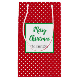 Bolsa De Regalo Pequeña Feliz Navidad, nombre, puntos suizos rojos y blanc