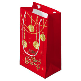 Bolsa De Regalo Pequeña Feliz Navidad Ornamentos Rojo y Oro