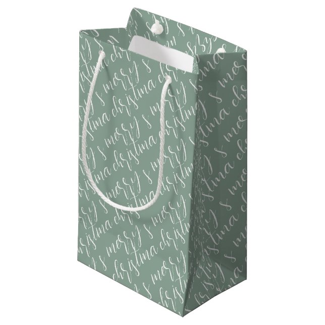 Bolsa De Regalo Pequeña Feliz Navidad Patrón Sage Green (Angulo Anverso)