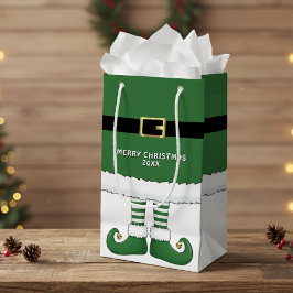 Bolsa De Regalo Pequeña Feliz Navidad Santa Elf Holiday Green