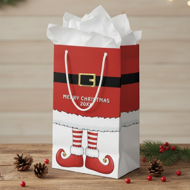 Bolsa De Regalo Pequeña Feliz Navidad Santa Elf Holiday Red (Merry Christmas Santa Elf Holiday Red Small Gift Bag
)