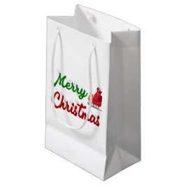 Bolsa De Regalo Pequeña Feliz Navidad Santa Sleigh guión verde rojo