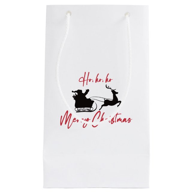 Bolsa De Regalo Pequeña Feliz Navidad Santa Sleigh y renos (Anverso)