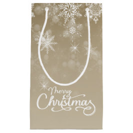 Bolsa De Regalo Pequeña Feliz Navidad Snowflakes Beige Holiday