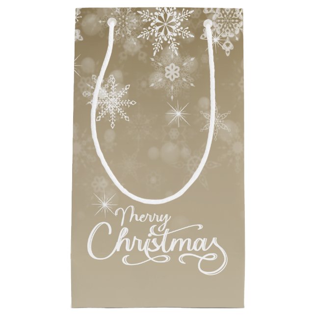 Bolsa De Regalo Pequeña Feliz Navidad Snowflakes Beige Holiday (Anverso)
