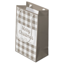 Bolsa De Regalo Pequeña Feliz Navidad Taupe Beige Plata Blanca