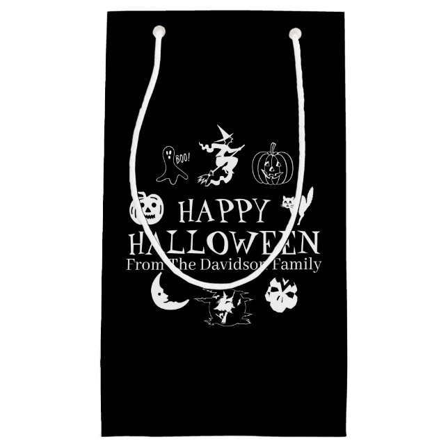 Bolsa De Regalo Pequeña Feliz nombre personalizado de Halloween negro espe (Anverso)