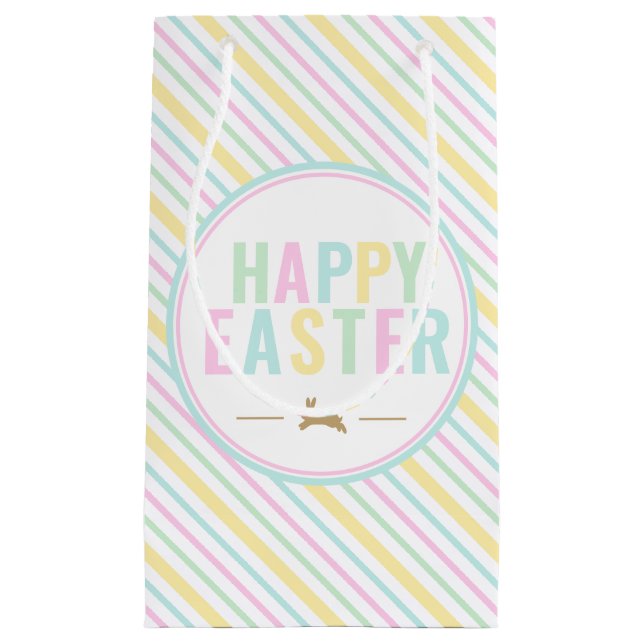 Bolsa De Regalo Pequeña Feliz Pascua Bunny Pastel Stripe (Anverso)