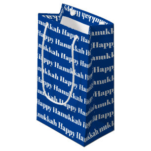 Bolsa De Regalo Pequeña Feliz patrón Hanukkah azul moderno de tipografía