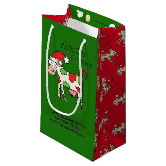 Bolsa De Regalo Pequeña Festividad de Navidades Personalizados de vacas di (Angulo Anverso)