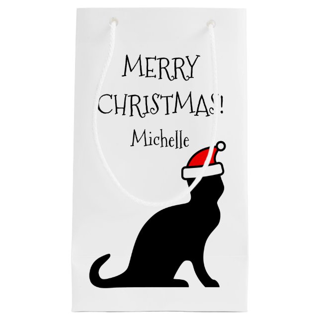 Bolsa De Regalo Pequeña Festividad personalizada Merry Christmas Santa cat (Anverso)