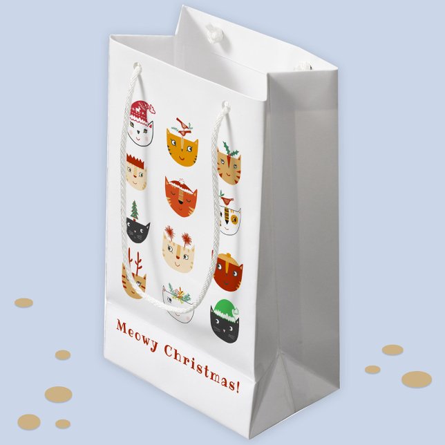 Bolsa De Regalo Pequeña Festividades divertidas de los Navidades Cat Meowy (Fun Meowy Christmas kitty cat custom text gift bag)