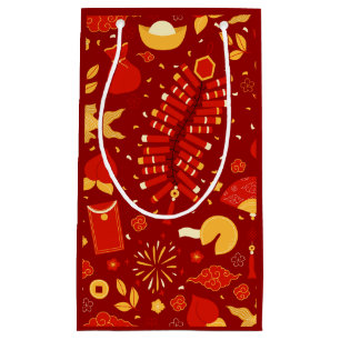 Bolsa De Regalo Pequeña Fiesta chino de celebración de Año Nuevo Oro Rojo