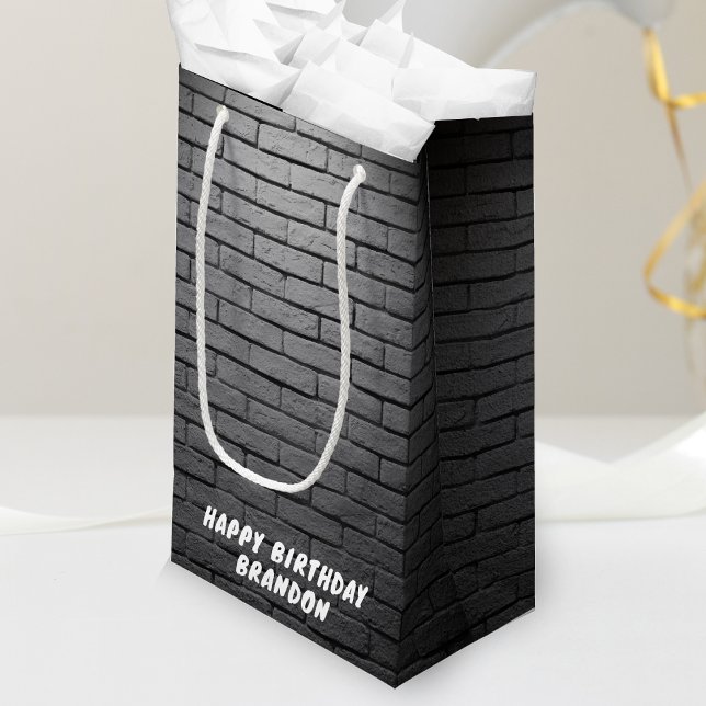 Bolsa De Regalo Pequeña Fiesta de cumpleaños de Gray Brick Wall (brick wall happy birthday party gift bag)
