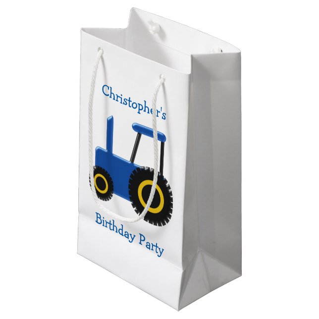 Bolsa De Regalo Pequeña Fiesta de cumpleaños personalizada de Blue Tractor (Angulo Anverso)