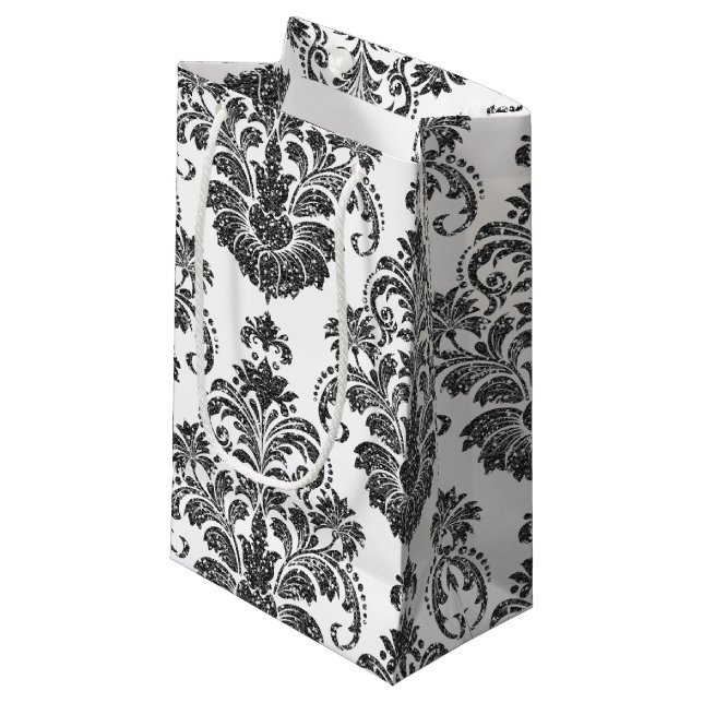 Bolsa De Regalo Pequeña fiesta de Damask blanco elegante (Angulo Anverso)