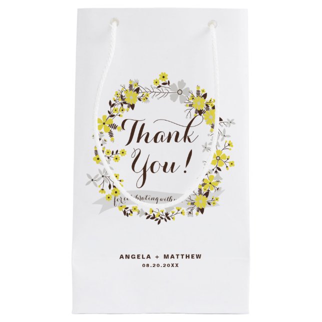 Bolsa De Regalo Pequeña Fiesta de flores amarillas y grises (Anverso)