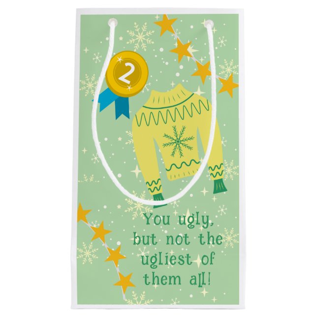 Bolsa De Regalo Pequeña Fiesta de Navidades de suéter feo de festividad re (Anverso)