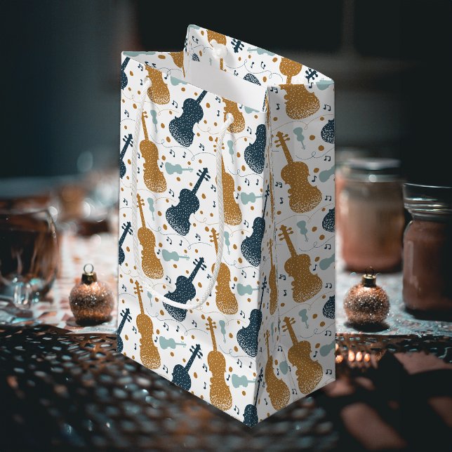 Bolsa De Regalo Pequeña Fiesta de violín (Violin gold and blue pattern gift bag.)