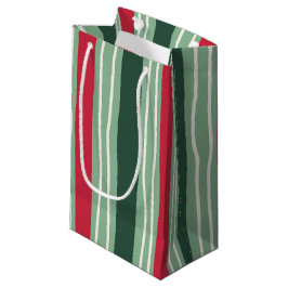 Bolsa De Regalo Pequeña Fiesta Navideña con Rayas Rojas y Verdes Dibujadas