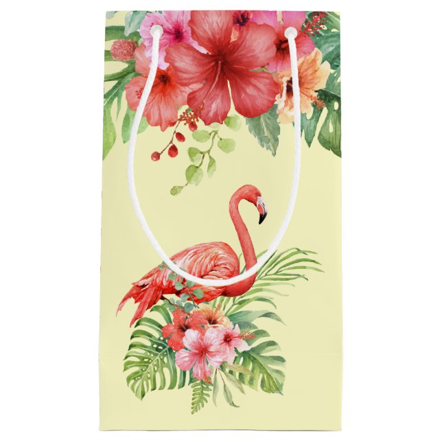 Bolsa De Regalo Pequeña Flamencos e Hibiscus de acuarela tropical (Anverso)