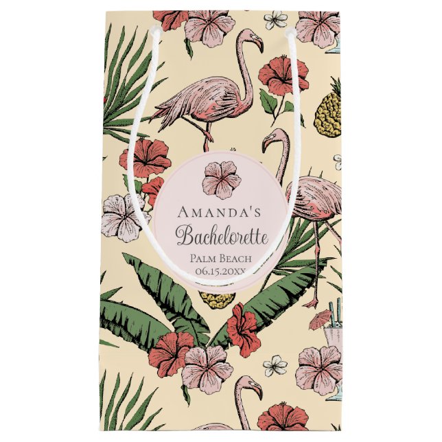 Bolsa De Regalo Pequeña Flamingo rosa tropical e Hibiscus Bachelorette (Anverso)