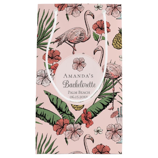 Bolsa De Regalo Pequeña Flamingo rosa tropical e Hibiscus Bachelorette (Anverso)