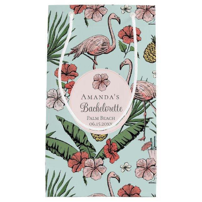 Bolsa De Regalo Pequeña Flamingo rosa tropical e Hibiscus Bachelorette (Anverso)